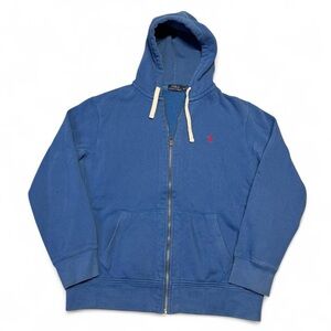 Polo Ralph Lauren waffle knit thermal hood full zip fleece hoodie blue XL mens